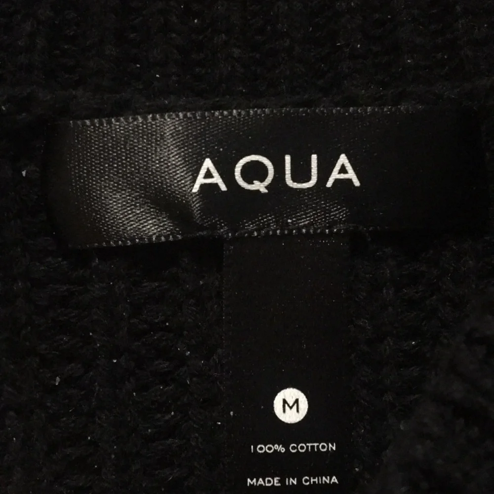 Aqua Pullover Knit Sweater high neck braid detail arms/pleat shoulders size M